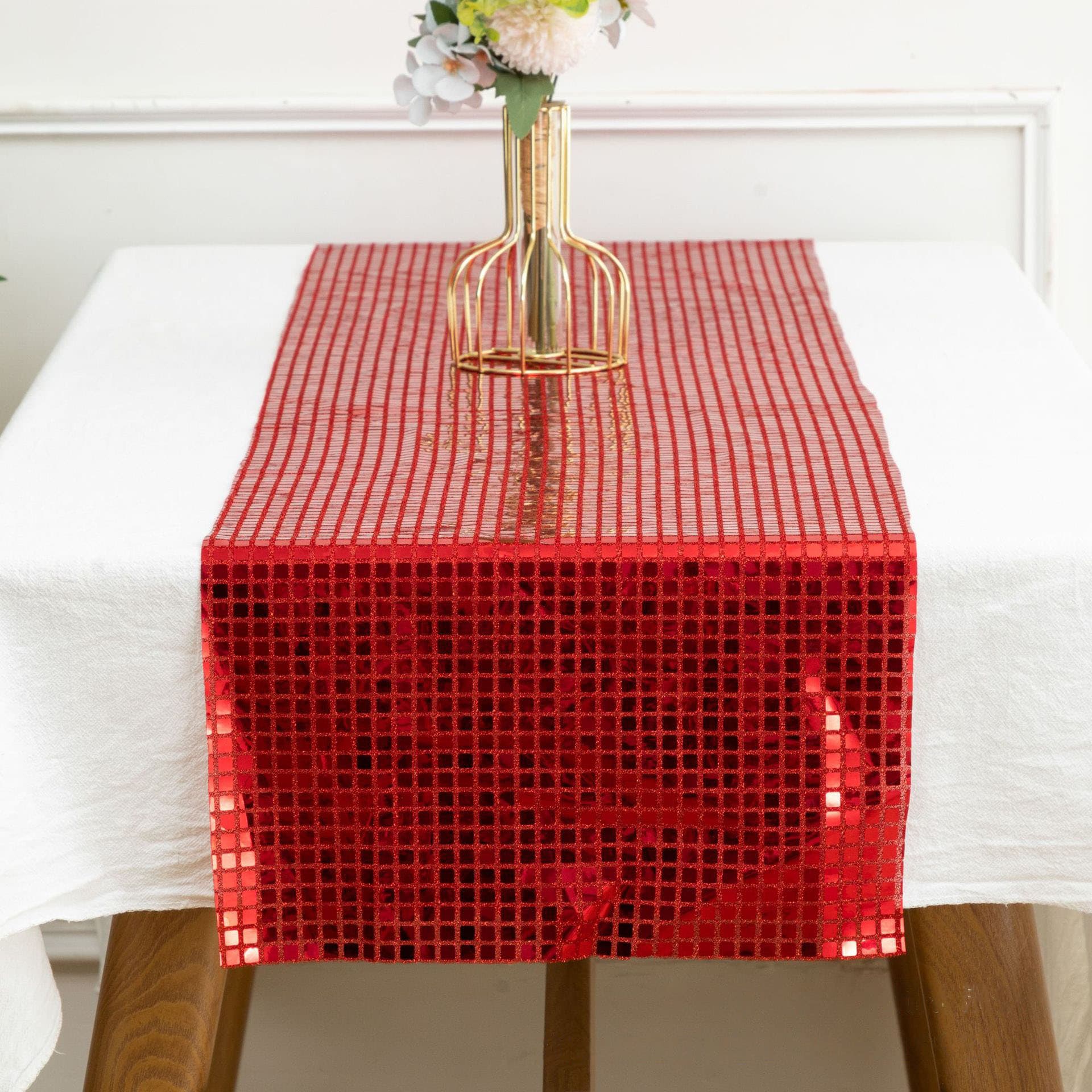Cross-border trade disco mirror sequin checkered table runner, European style wedding party welcome atmosphere table runner