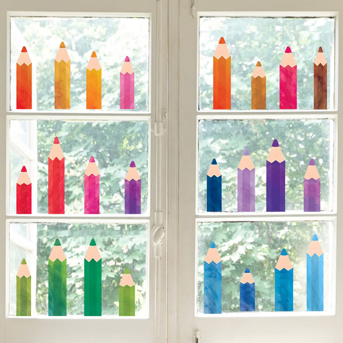 MK-69AB cartoon color crayon window sticker self-adhesive wall sticker art studio room door and window beautification decorative sticker