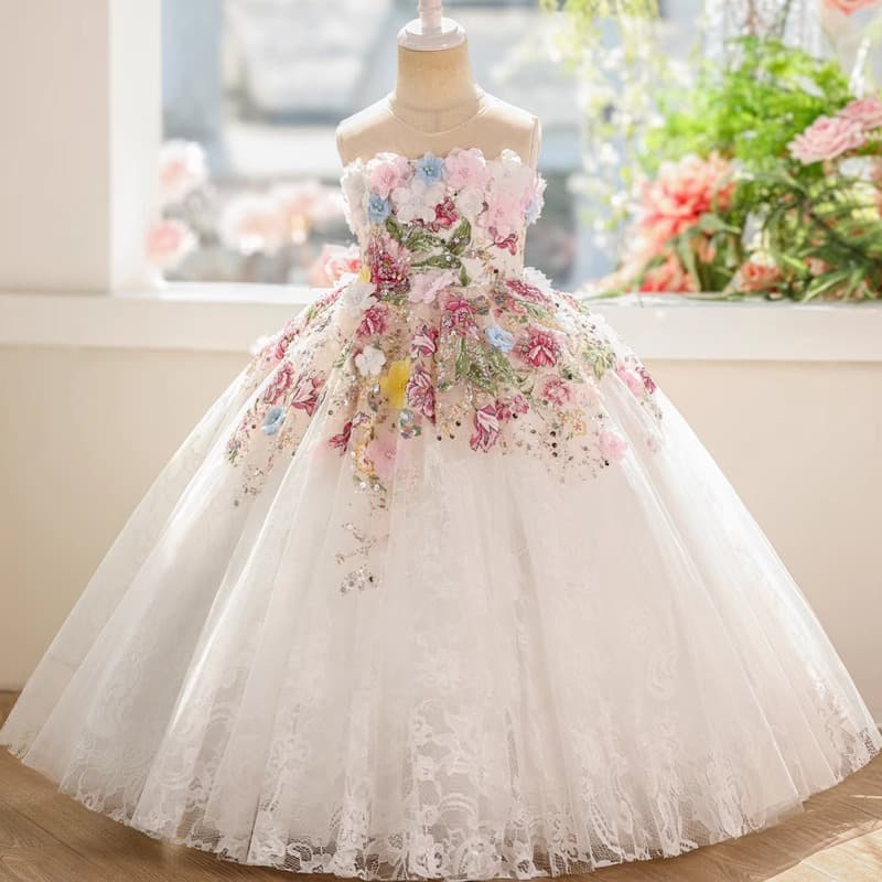 Princess Dress for Girls, Forest-Style Little Host Children's Catwalk Performance Costume, Birthday Flower Girl Wedding