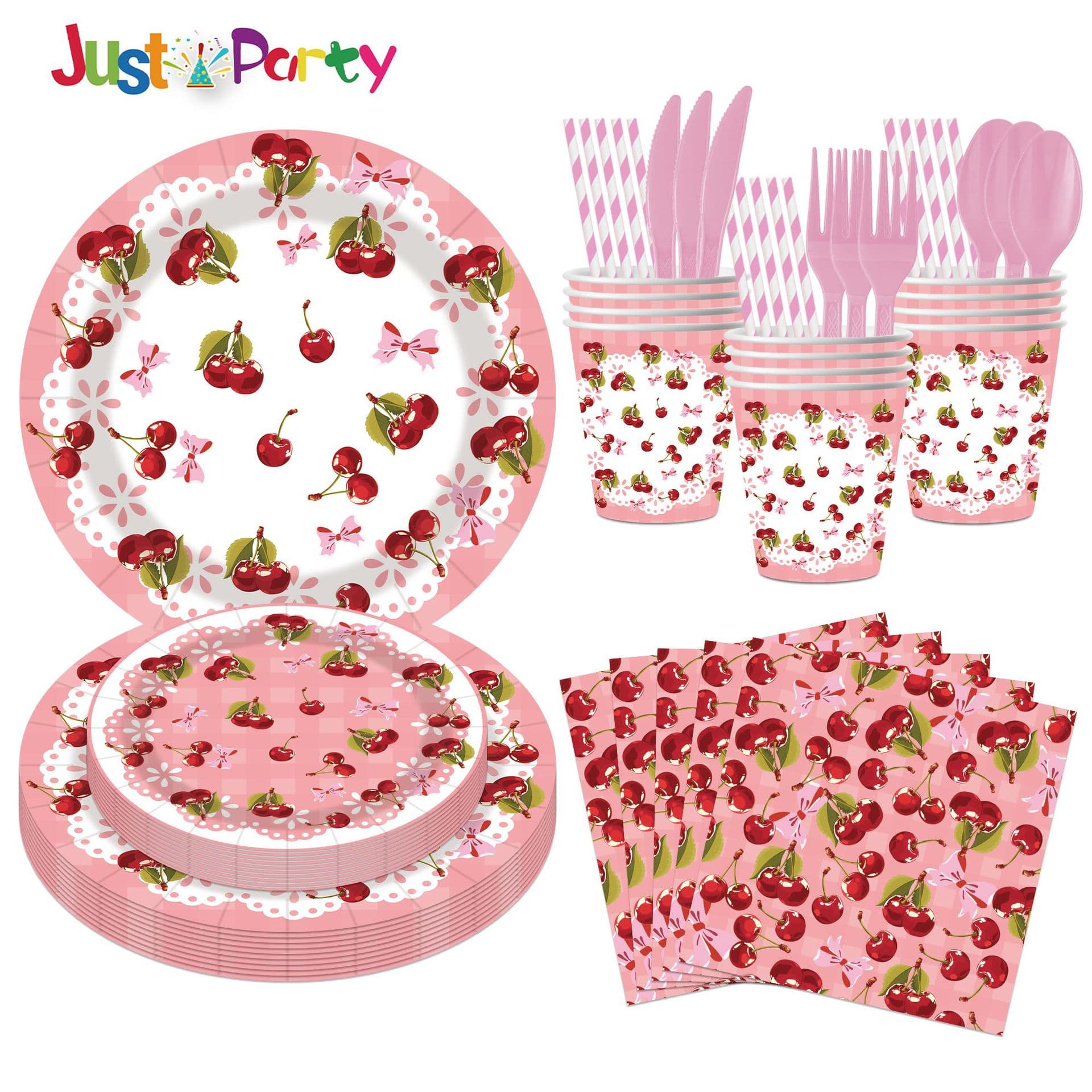 Summer Cherry Theme Party Kids Birthday Dinnerware Disposable Paper Plates Napkins Cups Party Set