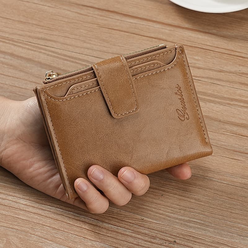 2025 new European and American retro wallet men's short 20% off large capacity multi-card slot multi-functional zipper small wallet