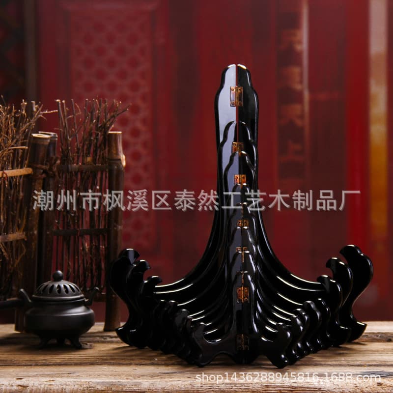 Ceramic plate holder tea cake holder jade safety buckle shelf wooden frame base photo frame wooden literary toy