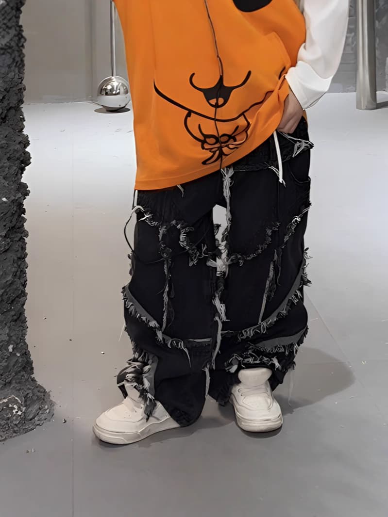 2025 New Retro Frayed Jeans Trendy Spring/Autumn Loose High Street Ripped Hip Hop Personality Fashion
