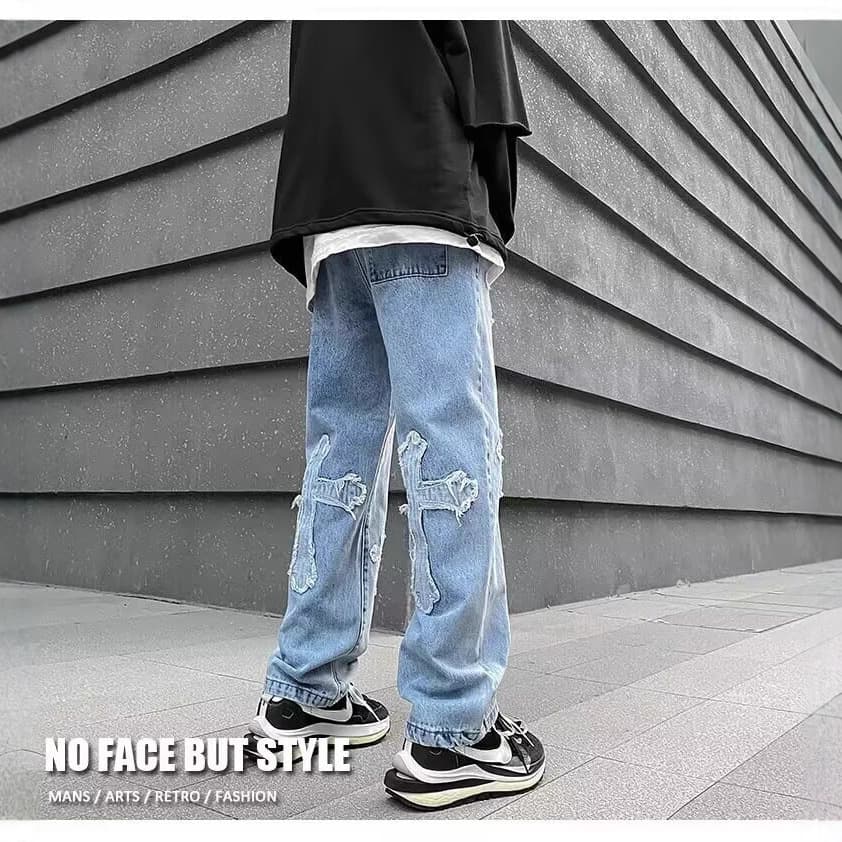 Men Baggy Trousers Cross Mens Loose Jeans Pants Women Denim