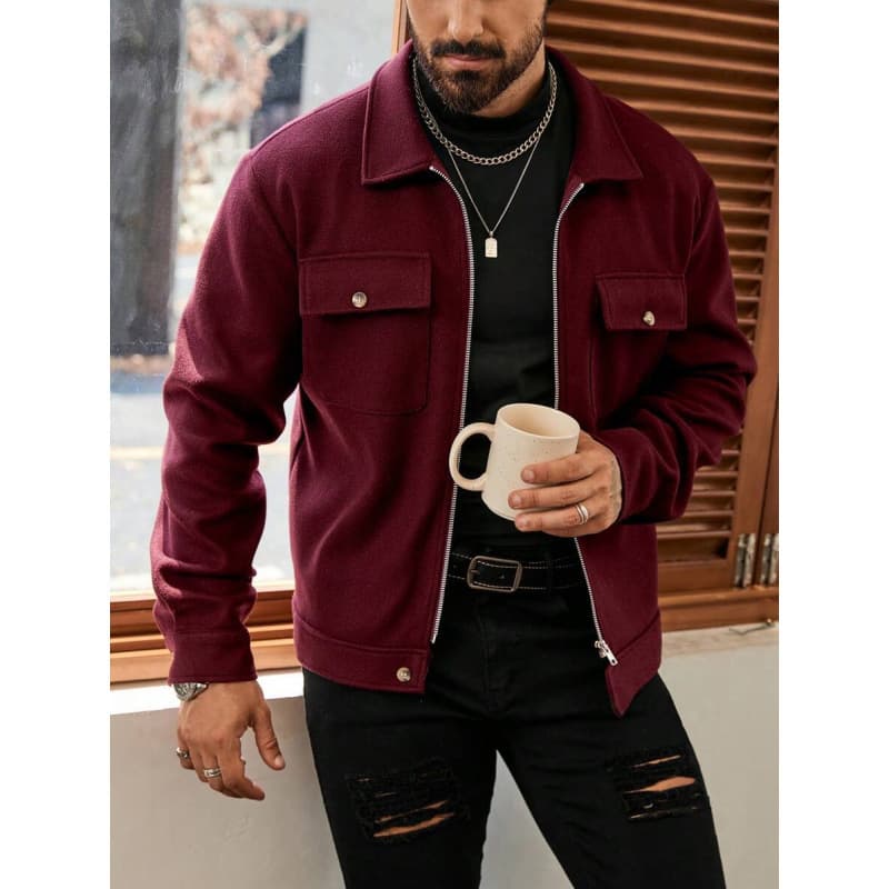 G 36126 Export Drop Shipping Autumn New Arrival Cross-Border Men's Casual Solid Short Jacket Autumn Winter Red