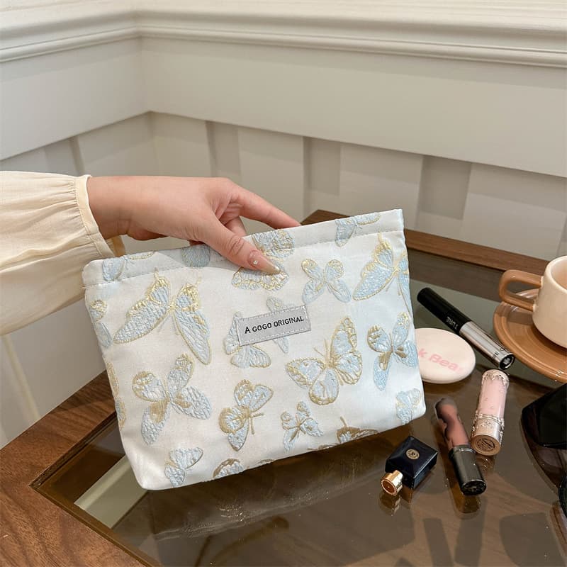 Cross-border Butterfly Cosmetic Bag Small Fresh Portable Skin Care Storage Bag Travel Wash Bag Canvas Square Bag Clutch Bag