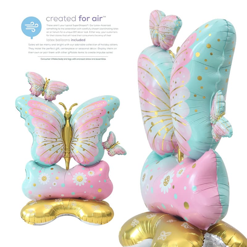 Cross-border New Large Standing Base Butterfly Shape Aluminum Film Balloon Birthday Party Holiday Scene Decoration Balloon