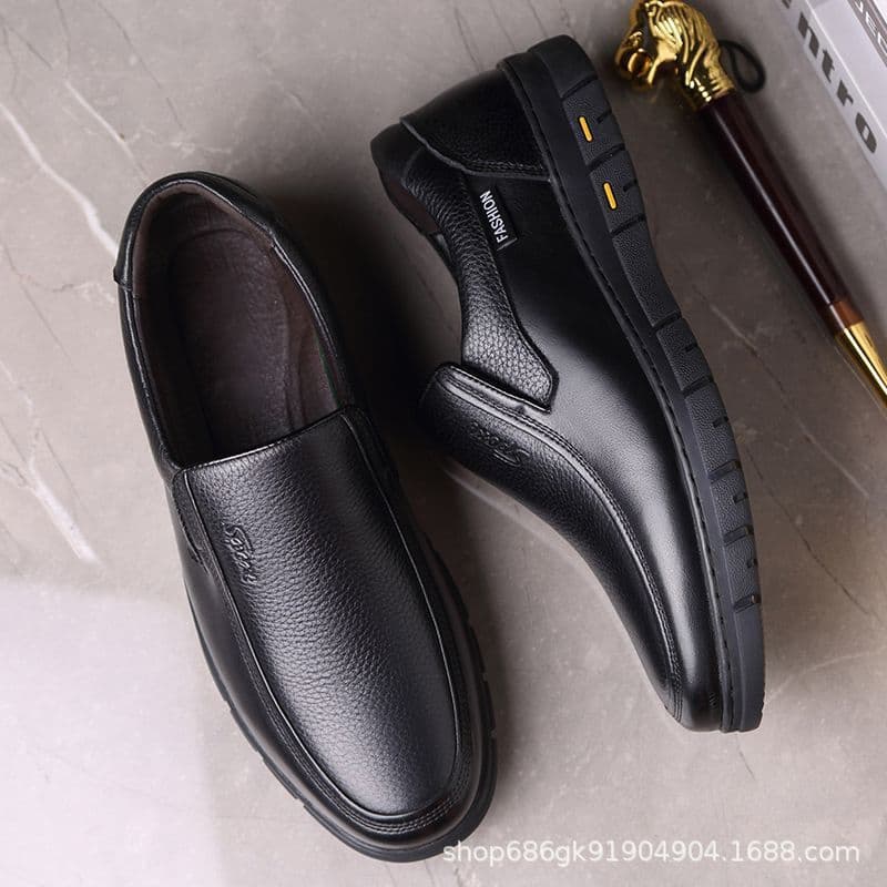 Men's Leather Business Casual Shoes 2025 Summer Breathable Middle-aged and Elderly Father Shoes Genuine Leather Soft Sole