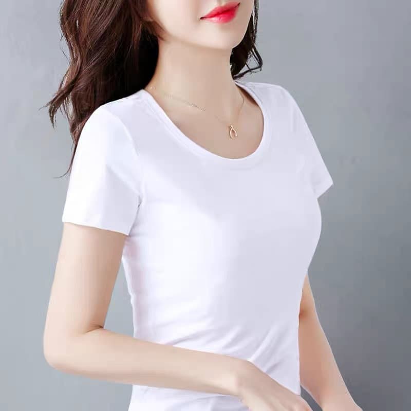 Cotton White T-Shirt Women Short Sleeve Slim Fit Base Tee 2026 Spring Summer New Black Half Sleeve Women's Top