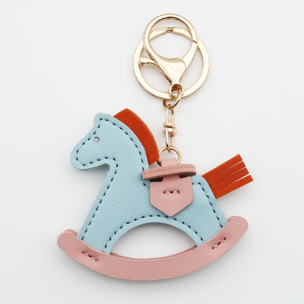 TikTok Hot-Selling Leather Rocking Horse Keychain Pendant Small Horse Charm Bag Accessory Cartoon Wooden Horse Key Ring