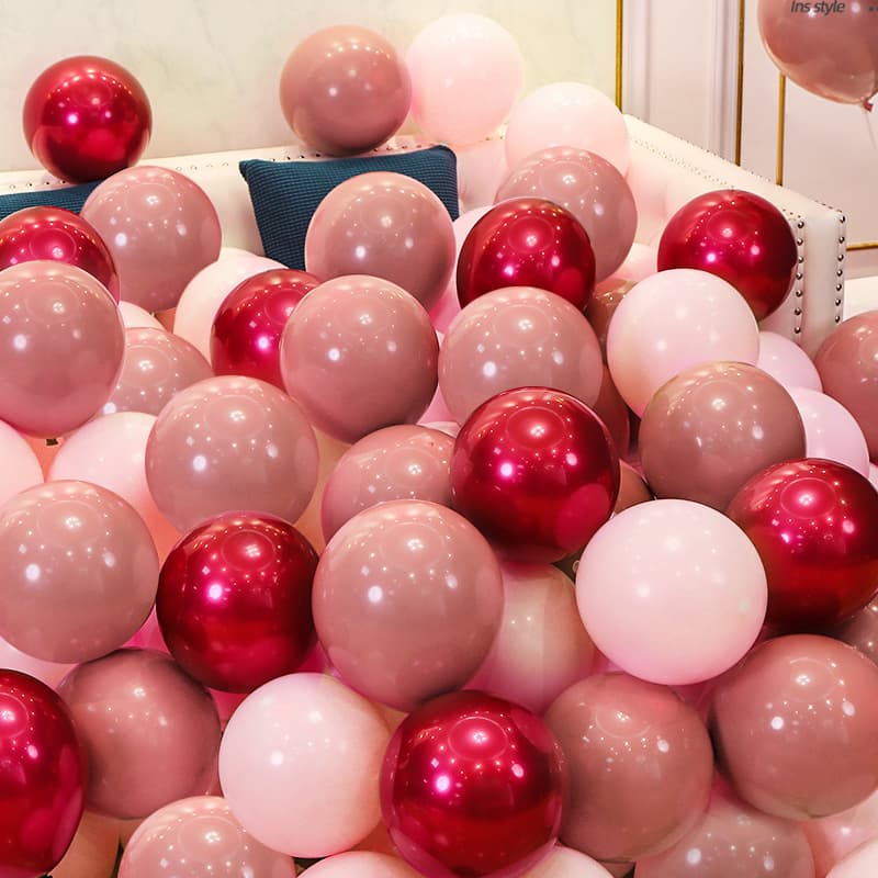 Double Layer Retro Pink Set Wedding Decoration Balloons Cherry Pink Balloons Wedding Scene Setup Bridal Room