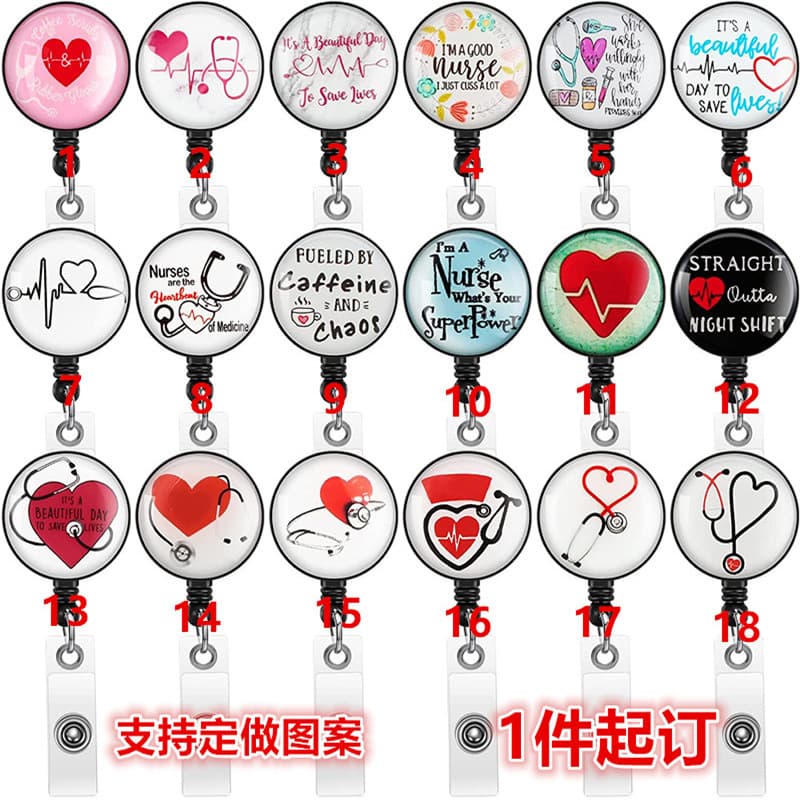 Cross-border hospital pull-tab nurse badge scroll easy-to-pull creative stethoscope retractable name tag keychain