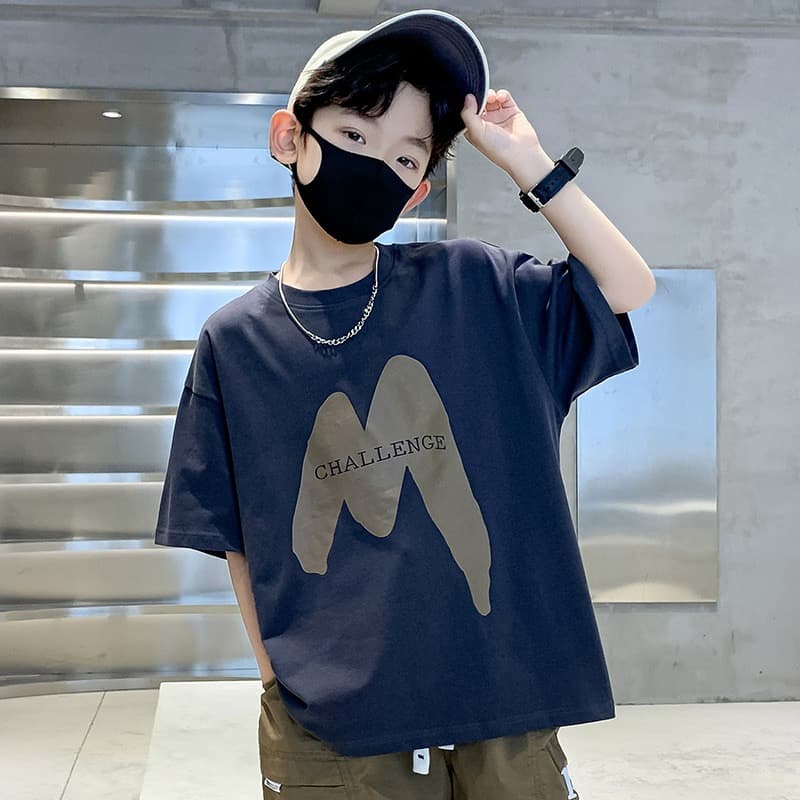 Boys' Summer Short Sleeve T-Shirt Pure Cotton Children's Clothing Casual Style Cartoon Pattern round Neck Top for Kids