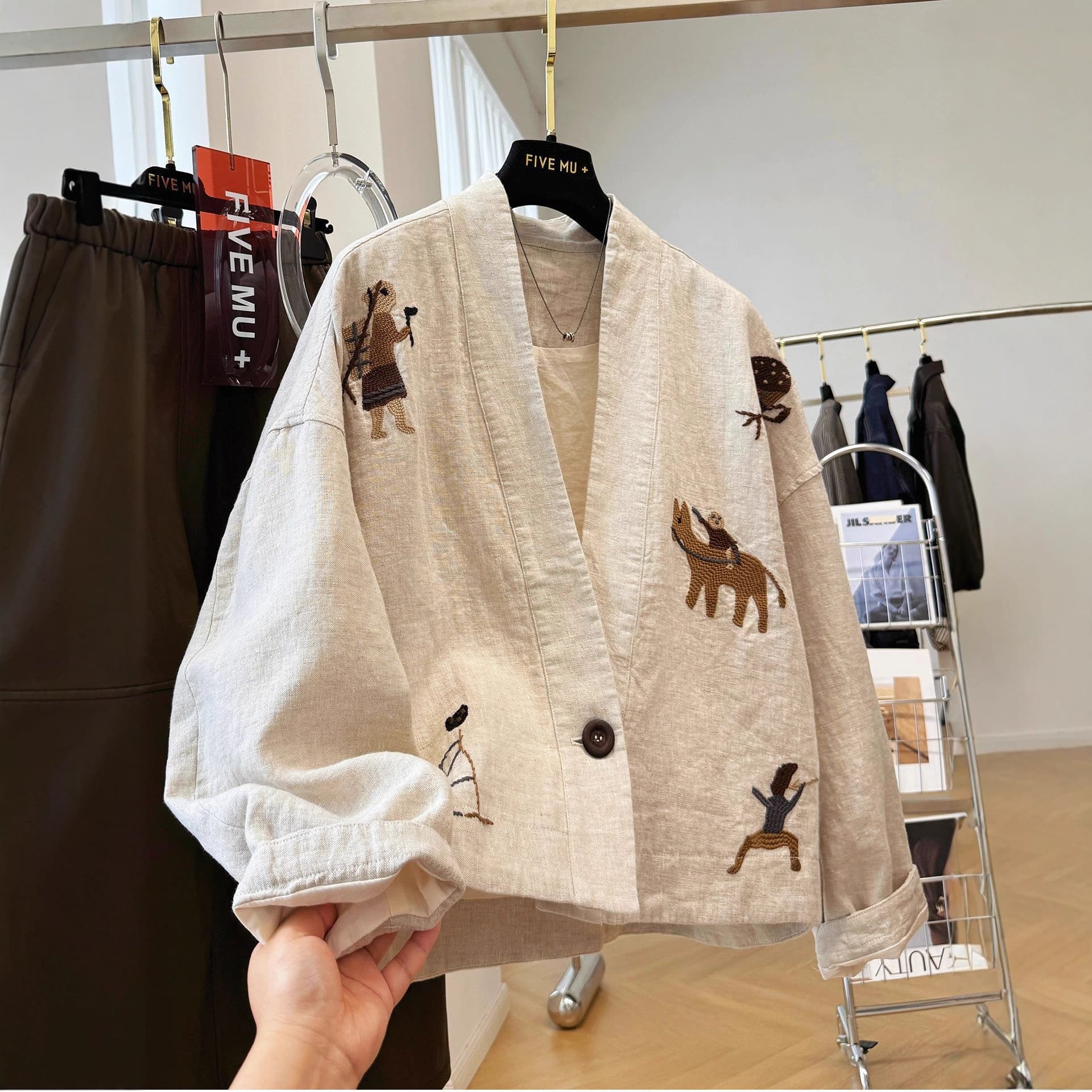 Autumn Fresh Cotton Linen Blouse Women's Versatile Commuting Top French Style Niche Export Quality Printed Shirt