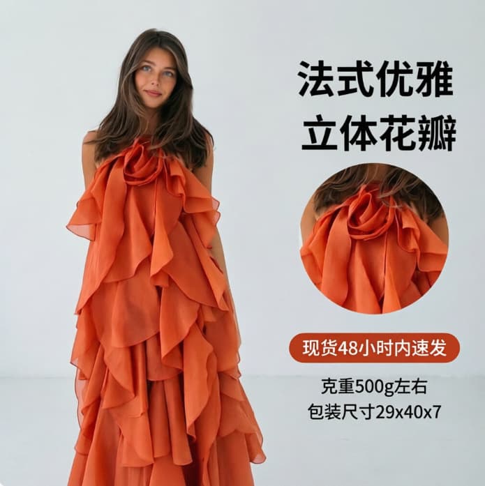 Summer Cross-Border Best Seller Hanging Neck Floral Layered Backless Dress European and American Export Women's Evening Gown Ready Stock Direct Supply