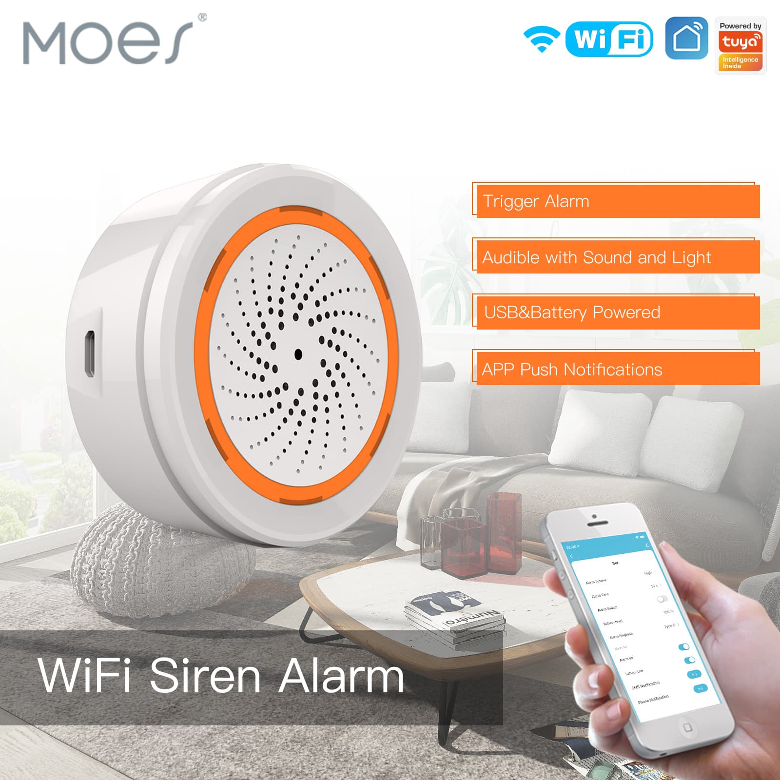 Tuya WiFi Smart Home Sound and Light Alarm with App Timing, Zigbee Sound and Light Sensor