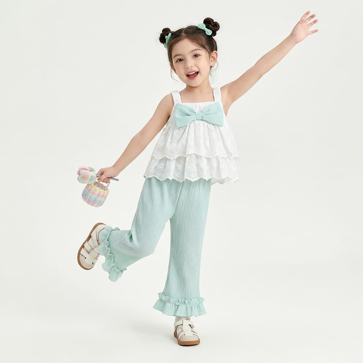 Girls sweet style summer new baby girl bow camisole bell bottoms cute two-piece set AXC091