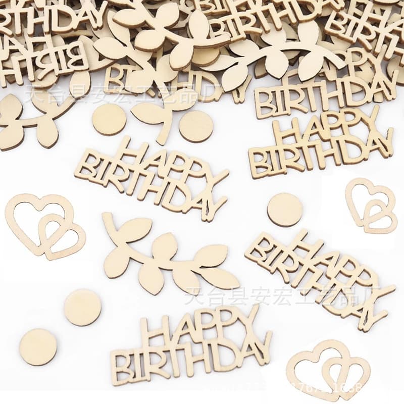 Wholesale Hollow Leaf Number Wood Chips DIY 30-90 Birthday Party Decoration Double Heart Scatter Wood Chips 100 Pieces