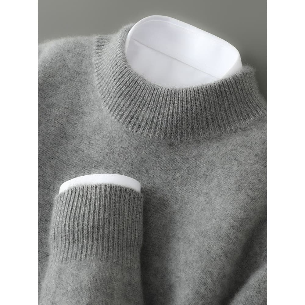 Seamless double-ply thickened knitwear men autumn/winter half turtleneck loose pullover knit base layer shirt sweater