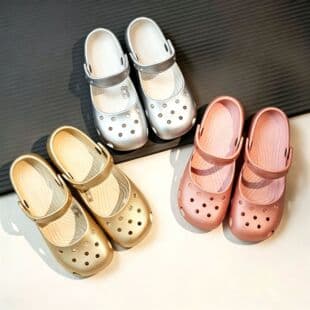 Cross Ballet Gold Glitter Croc Clogs Women's Sandals Flat Soft Sole Breathable Non-Tiring Nurse Shoes Outdoor Sandals