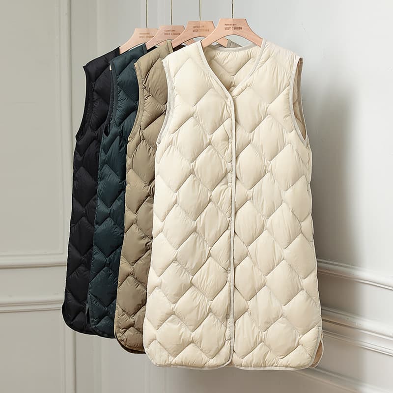 Cross-border Lightweight Down Vest for Women, Mid-length V-neck Autumn/Winter Shoulder Cape Light Down Inner Lining Sports Vest Large Size