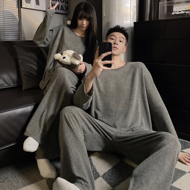 Premium Cotton Sleepwear Couple Pajamas Spring Pullover Long Sleeve Long Pants Plus Size 200 lbs Homewear Set