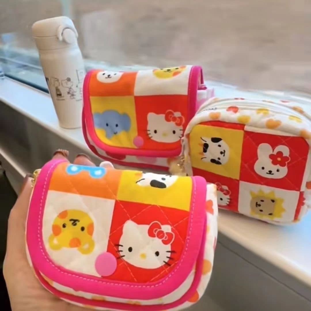 Cute Hello Kitty Storage Bag Girly Heart Cartoon Storage Bag Portable Canvas Lipstick Bag Headphone Bag Clutch Bag