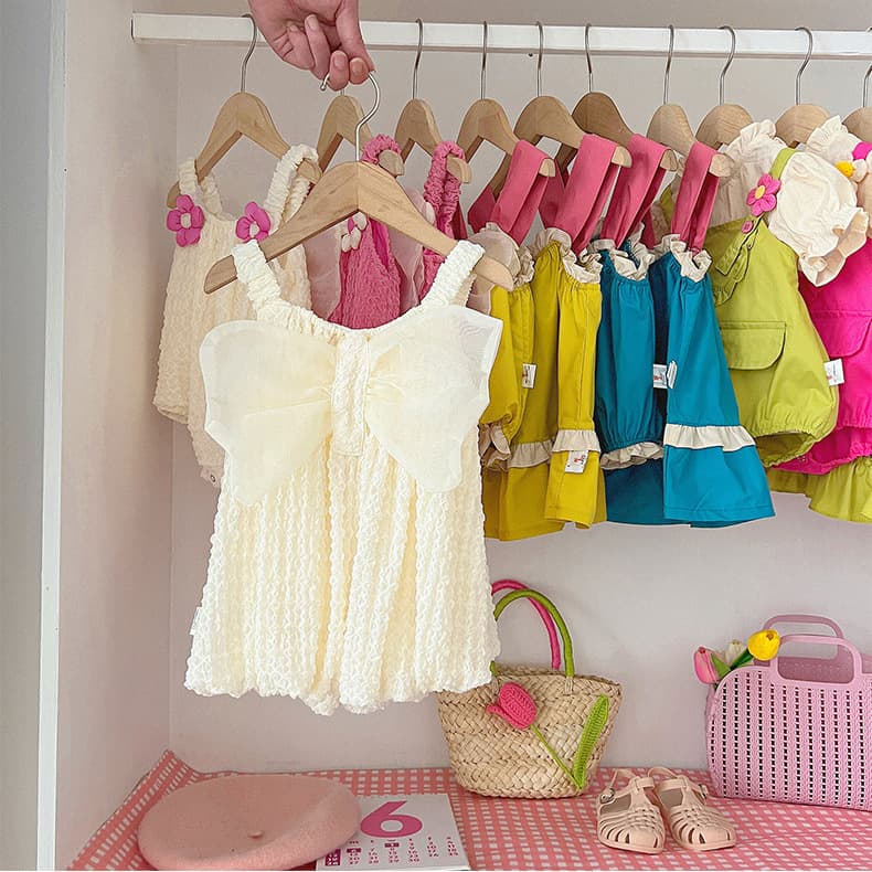 Girls' Sister Set Summer Baby Bodysuit Sleeveless Vest Romper Stylish Princess Dress 0038A042