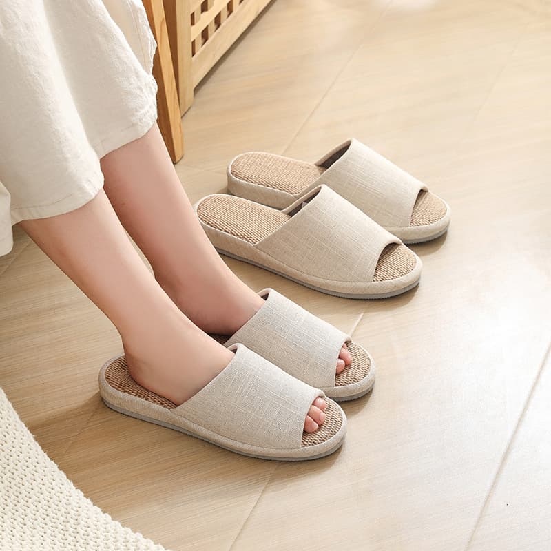 Summer linen rattan slippers for women, cotton and linen, Japanese-style fabric home slippers, home slippers, breathable, non-slip, indoor bedroom