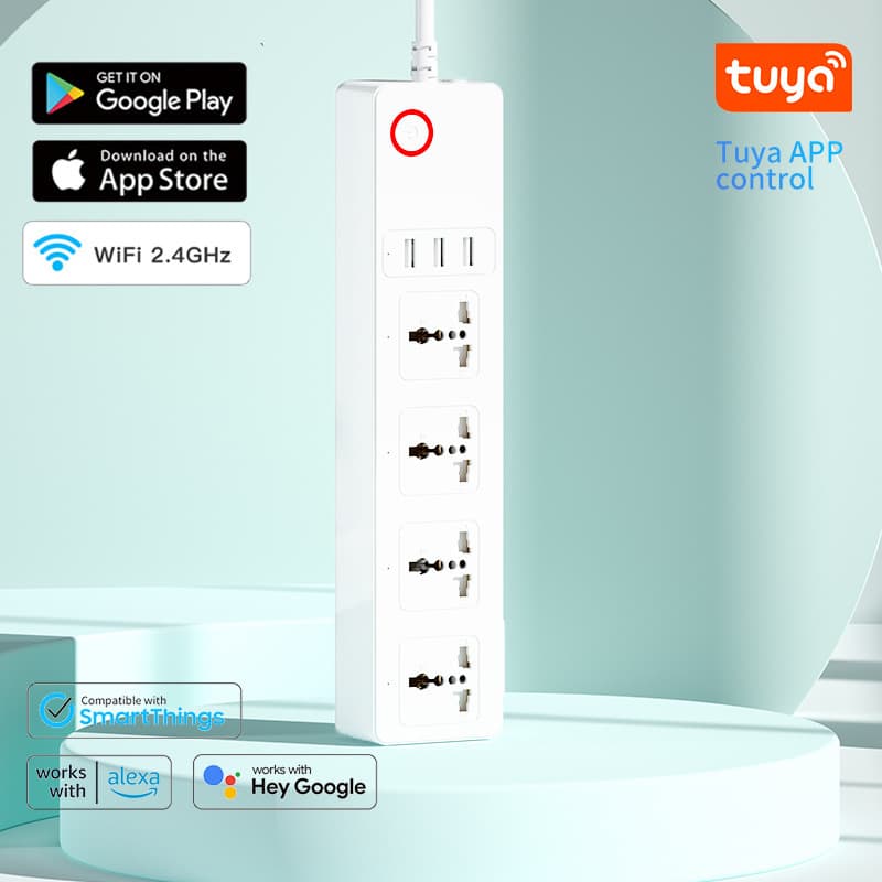 Power Strip with Tuya WiFi, EU Standard Smart Timer Switch, Universal for EU and US Standards, USB Ports