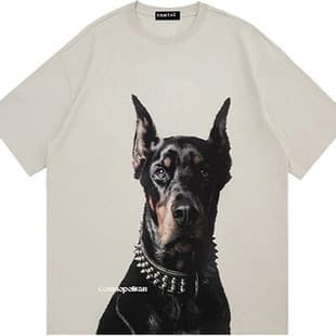 2026 New T-Shirt Doberman Little Girl Telling Truth Always Dangerous Print Loose Crew Neck Short Sleeve Top
