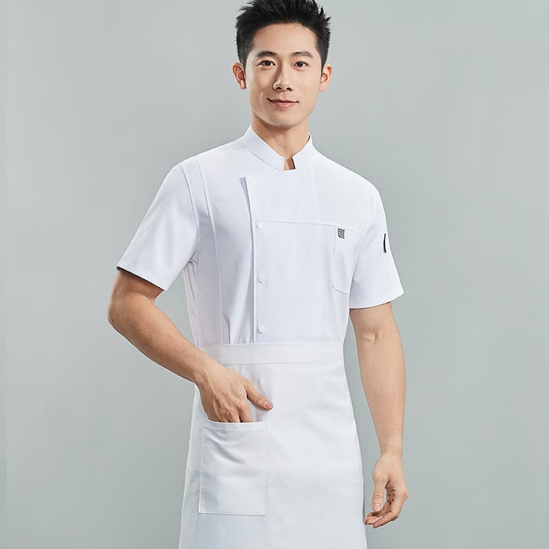 Chef Work Shirt Men's Short Sleeve High-End Breathable Summer Uniform for Restaurant Hotel Kitchen Cafeteria Chinese Dining