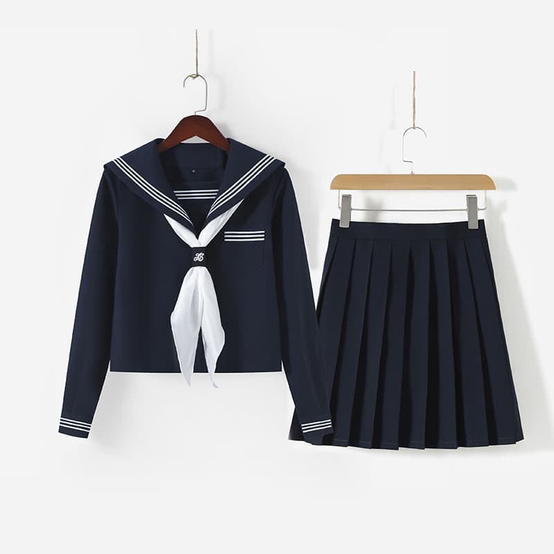 Manufacturer supplies genuine Japanese JK uniform, navy blue three-color basic style sailor suit, school uniform set for women.