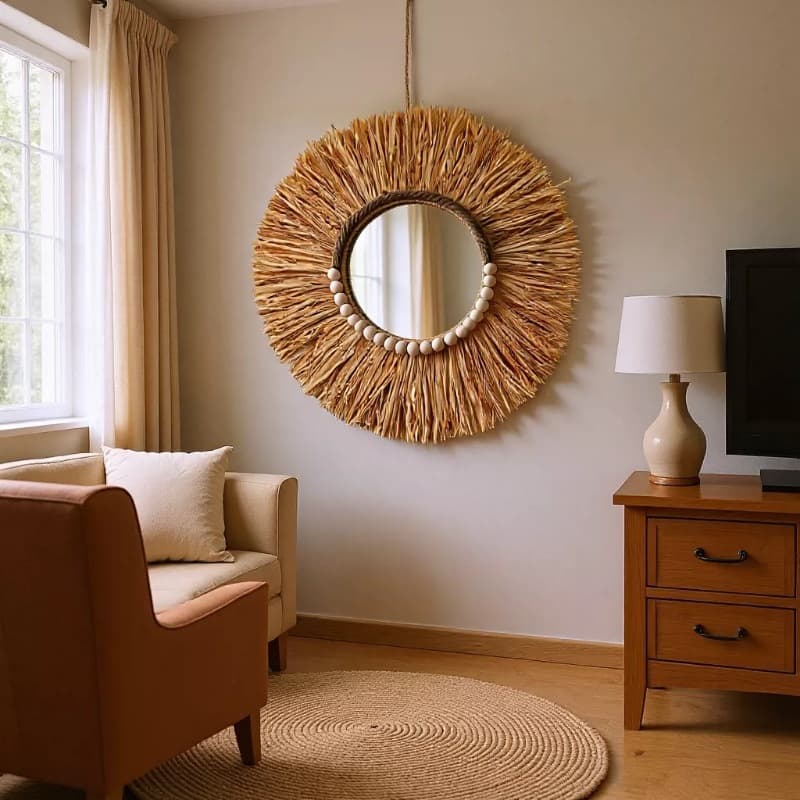 Creative Rope Decorative Mirror for Homestay Living Room Bedroom Wall Hanging Round Vanity Mirror Frame