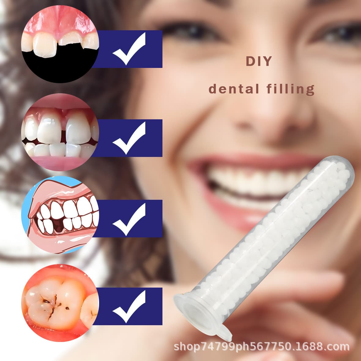 Cross-border DIY Film and TV Makeup Denture Reshaping and Filling Miracle, Temporary Toothbrush, Tooth Hole and Gap Repair Resin Granules