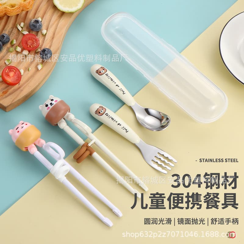 304 Stainless Steel Kids Fork and Spoon Portable Set Creative Baby Tableware with Logo Printing Gift Children's Cutlery