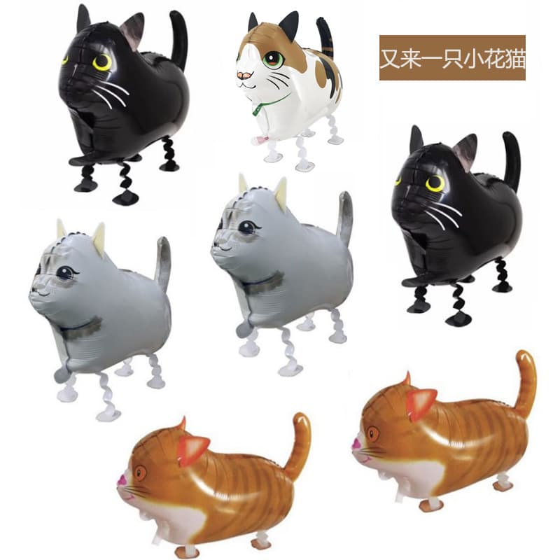 Walking cat aluminum film balloon pet balloon white black yellow cat walking walking animal balloon