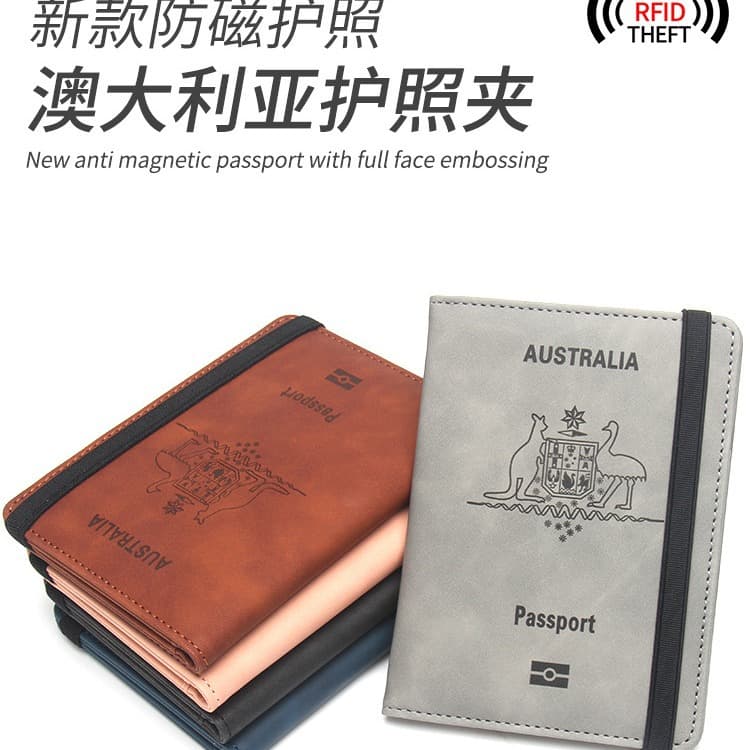 Australian Passport Holder with Anti-Magnetic and Anti-Theft Features, Leather Organizer with Multiple Card Pockets for Bank Cards