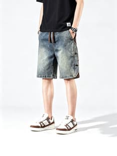 Summer Short Sleeve T-Shirt for Teen Boys Trendy Brand Set Loose Denim Shorts Two-Piece Fashion Height-Enhancing Look