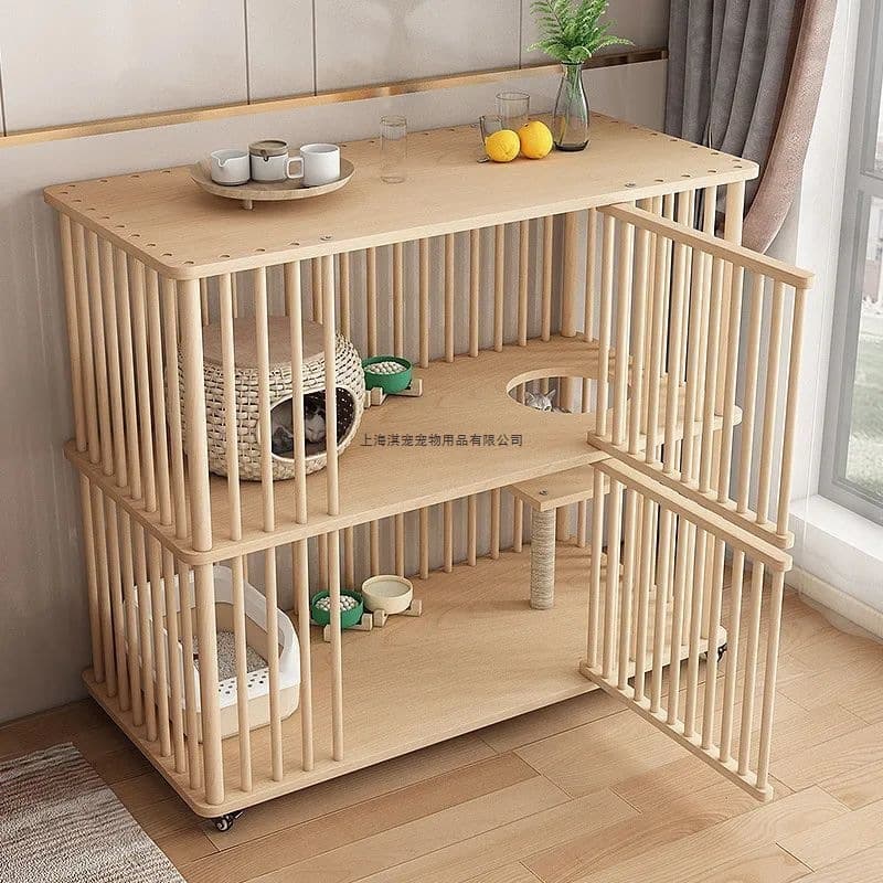 Simple Solid Wood Luxury Large Indoor Cat Cage, Home Cat Room, Breeding, Movable Cat Nest, Solid Wood Cat Cage