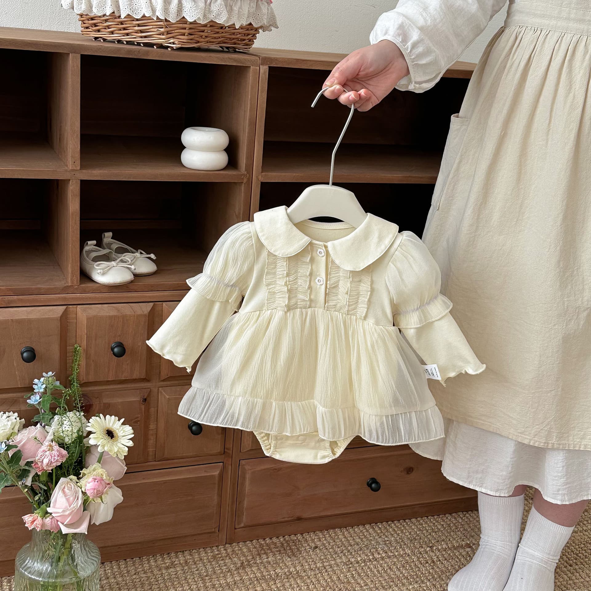 Newborn Baby Clothes Spring Korean Style Baby Girl Romper Dress 100-Day Birthday Party Princess Dress Bodysuit Cotton