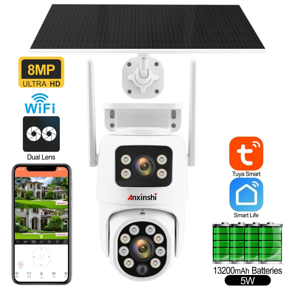 8MP 4G/WIFI Solar Waterproof PTZ Camera Dual Lens Night Vision Two-Way Audio Waterproof IP66