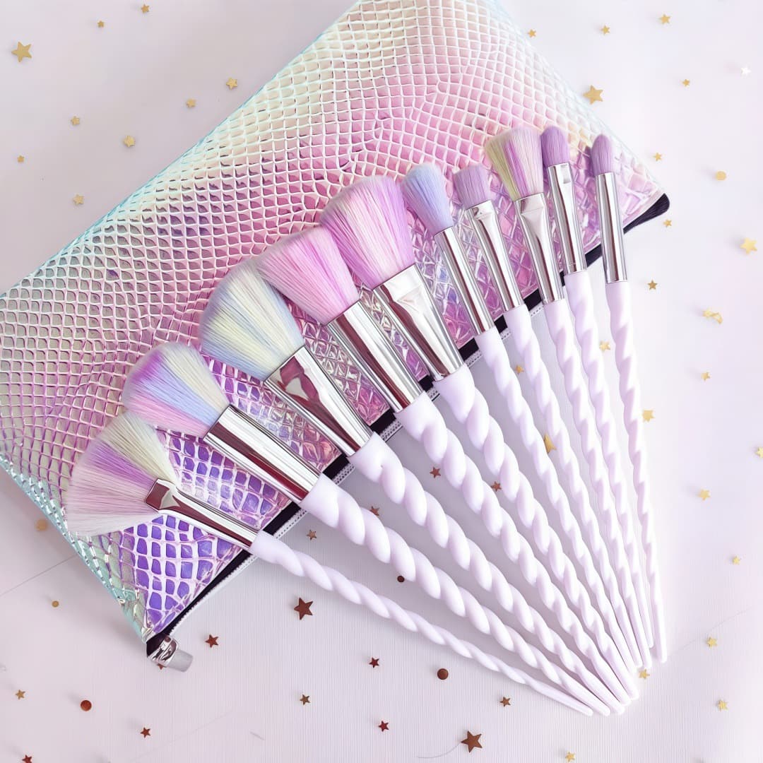 Colorful Unicorn 10-Piece Makeup Brush Set Crystal Handle Concealer Brushes Beauty Health Cosmetic Tools from Mainland China