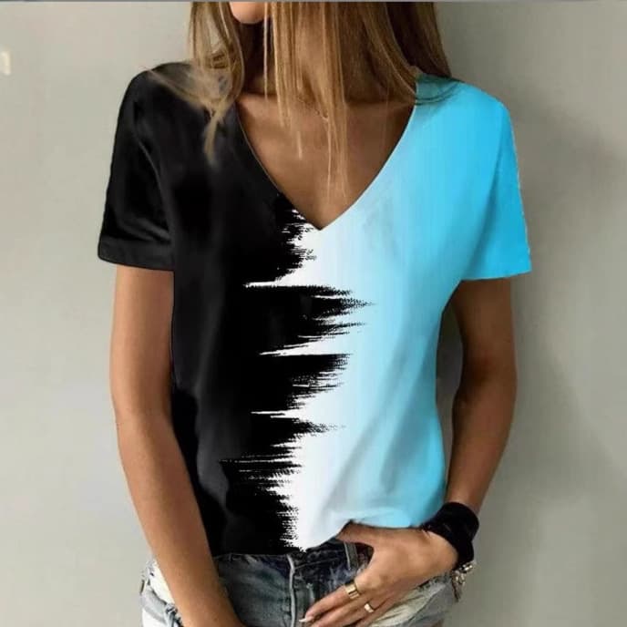 Women's T-Shirt Green Blue Pink Print Short Sleeve Casual Weekend Basic V-Neck Abstract 3D Printing Painting T-Shirt