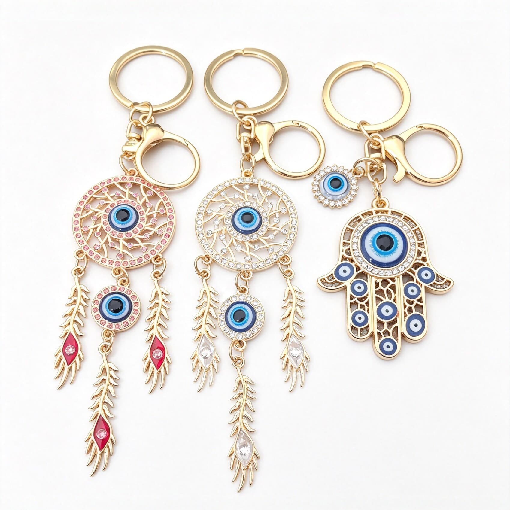 Alloy diamond blue eyes keychain diy dream catcher tassel pendant ethnic style car bag pendant accessories