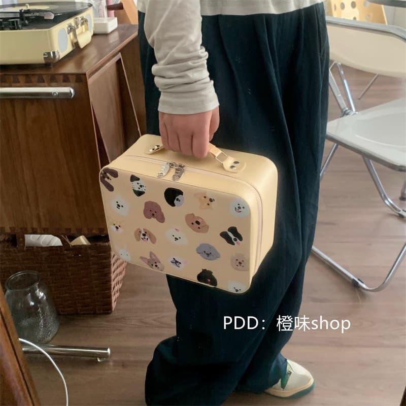 Large Capacity Cosmetic Bag with Mirror, New Portable Makeup Case, Cute Travel Toiletry Storage Box