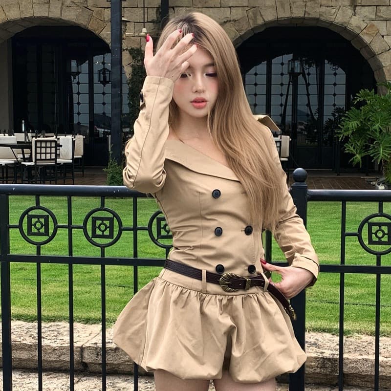 [Original Version + Belt] New Autumn/Winter American Retro Waist-Cinching Trench Coat, Hot Girl Maillard Style Utility Dress