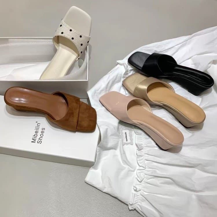 Summer 2026 Square Toe Slide Sandals for Women, Heeled Platform Sandals for Dresses, Outdoor Wear