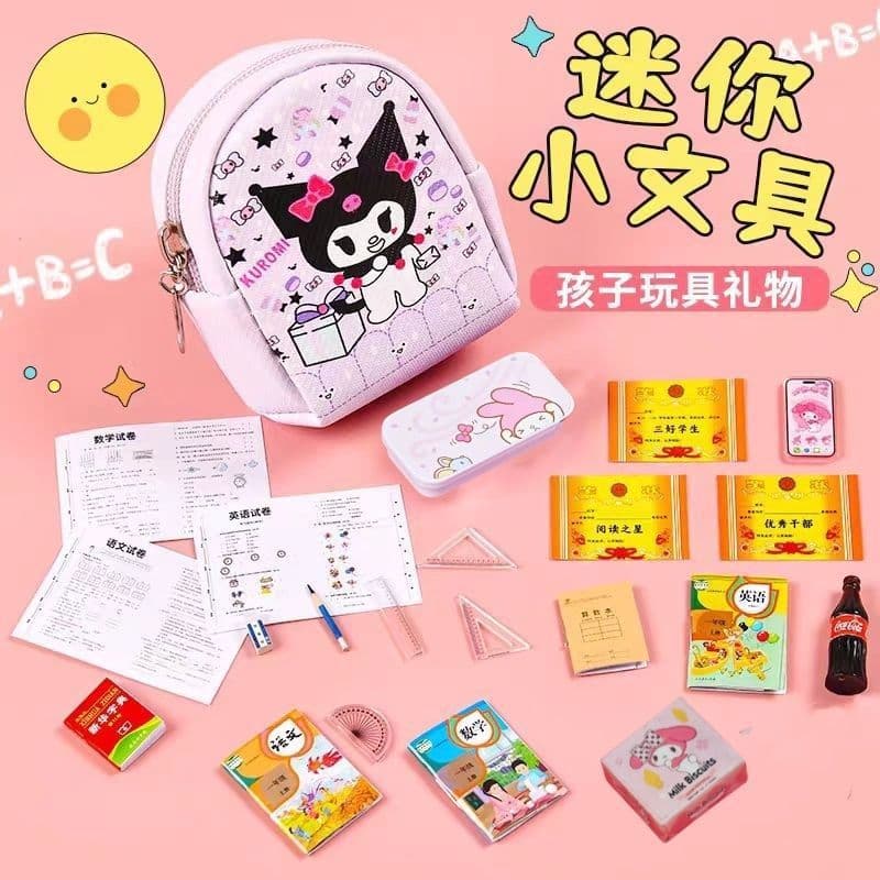 Mini Backpack Stationery Simulation Toy Set for Girls Birthday Gift Children Micro Play