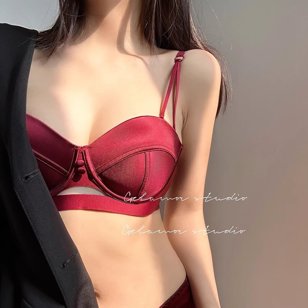 Pure French vintage heiress satin glossy sexy luxury bra A to C cup, seamless half-cup push-up bra for small bust
